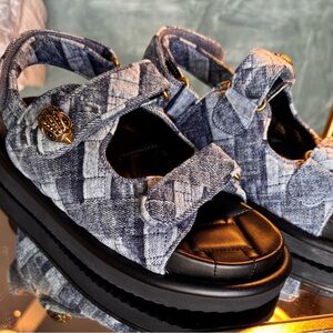 Kurt Geiger Quilted Denim Patchwork Sandals in Blue and Black